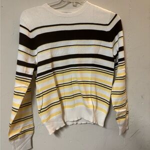 Michael Kors White, Black, and Yellow Crew Neck Sweater with Stripes